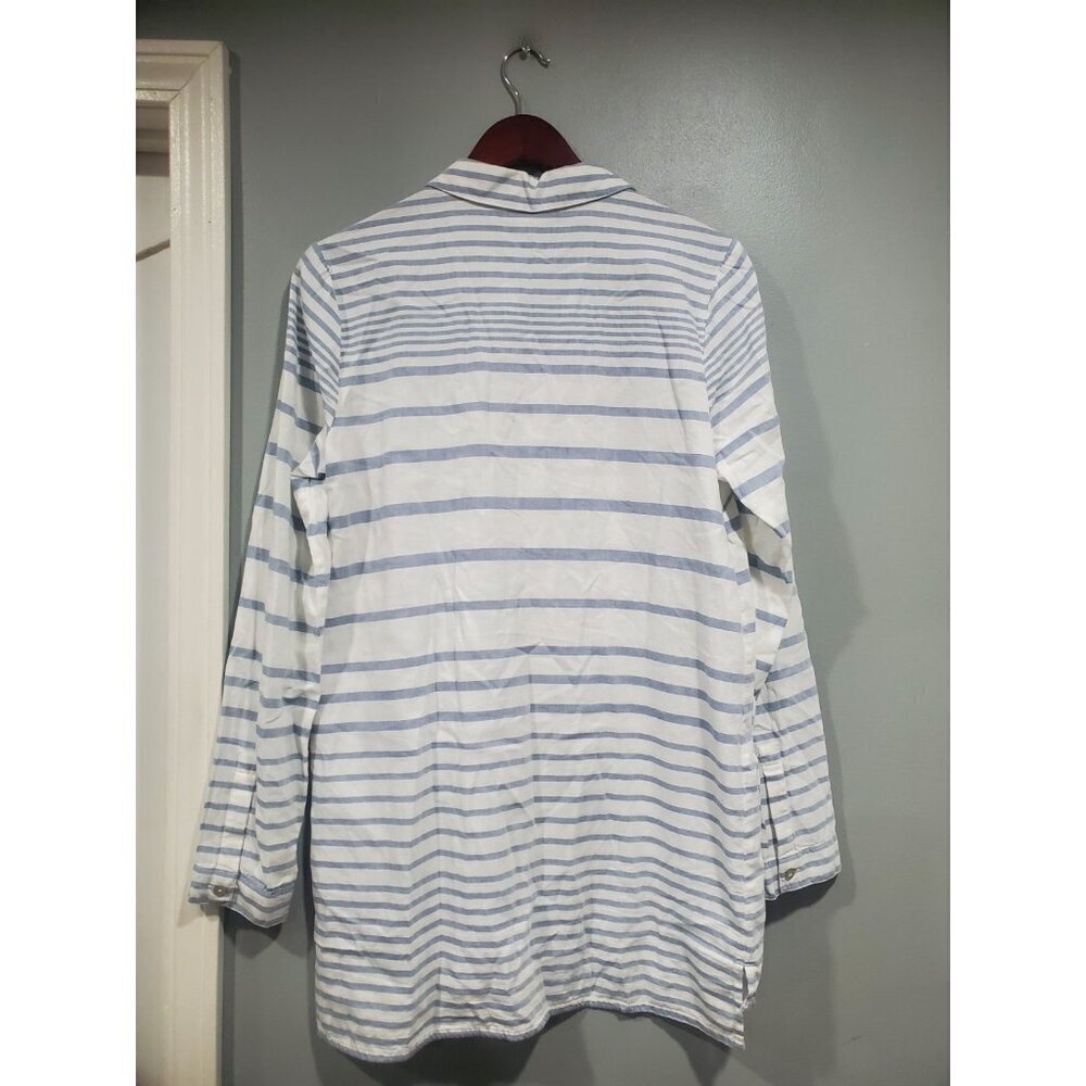 J. Jill Women's Button Front Top White Gray Striped Tunic Long-sleeved Sz S Tall - Picture 2 of 15